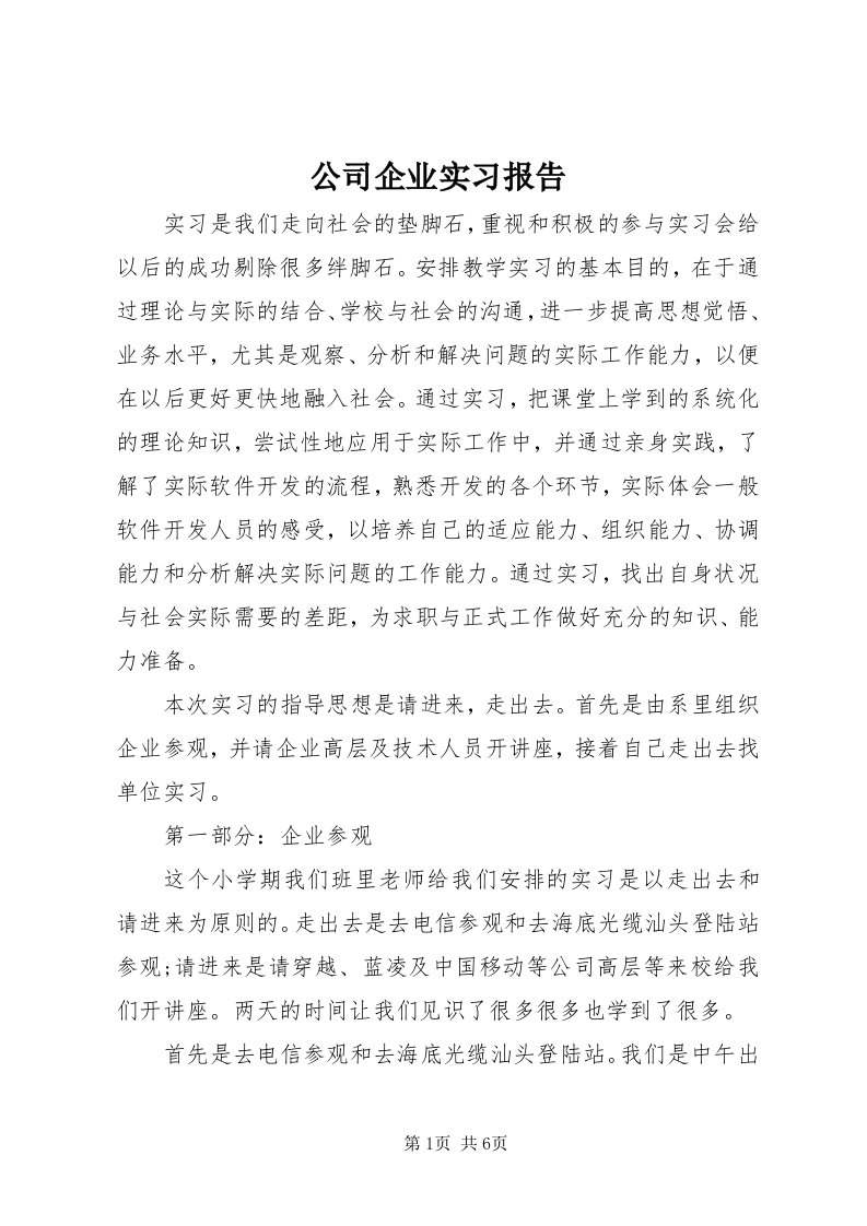 公司企业实习报告