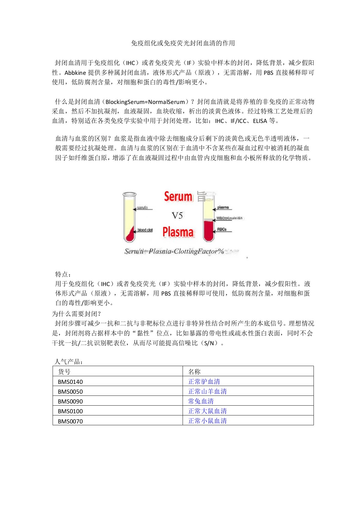 免疫组化或免疫荧光封闭血清的作用