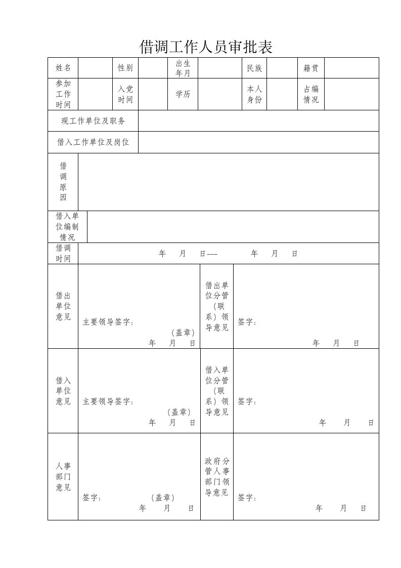 借调工作人员审批表