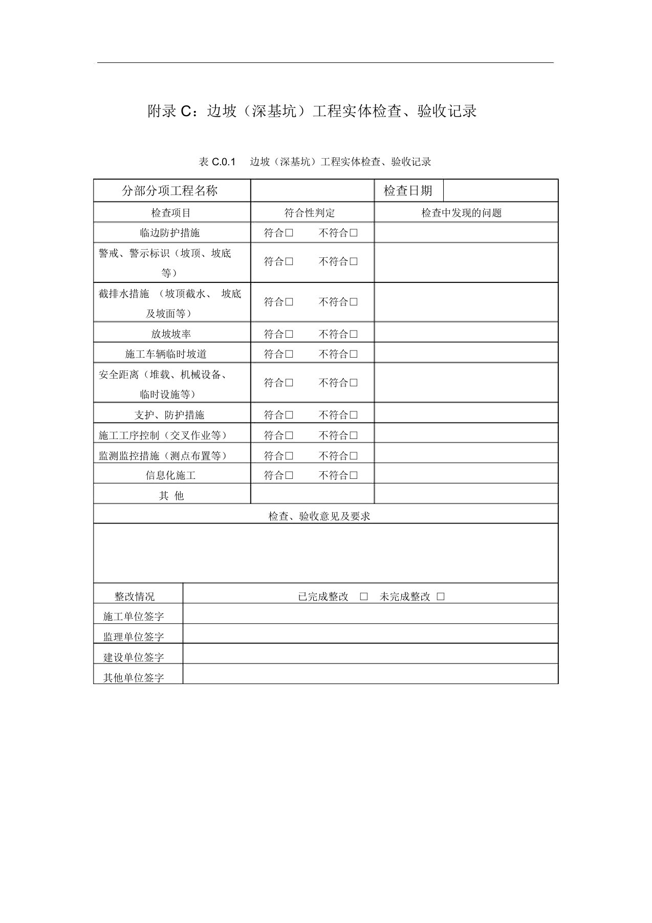 边坡(深基坑)工程实体检查、验收记录