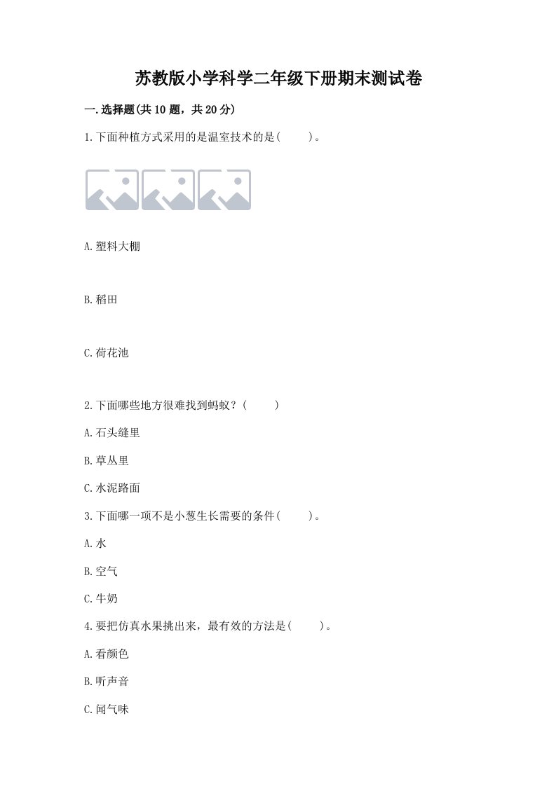 苏教版小学科学二年级下册期末测试卷【考点提分】