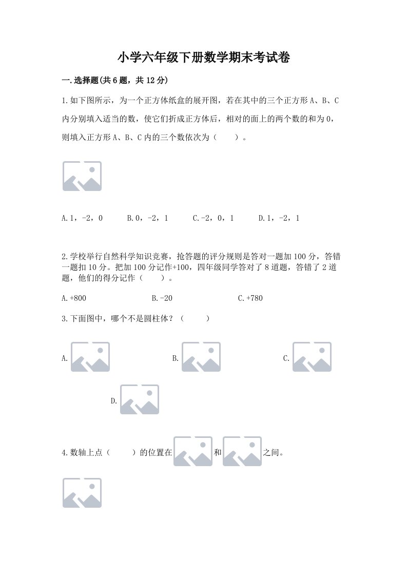 小学六年级下册数学期末考试卷（名师系列）