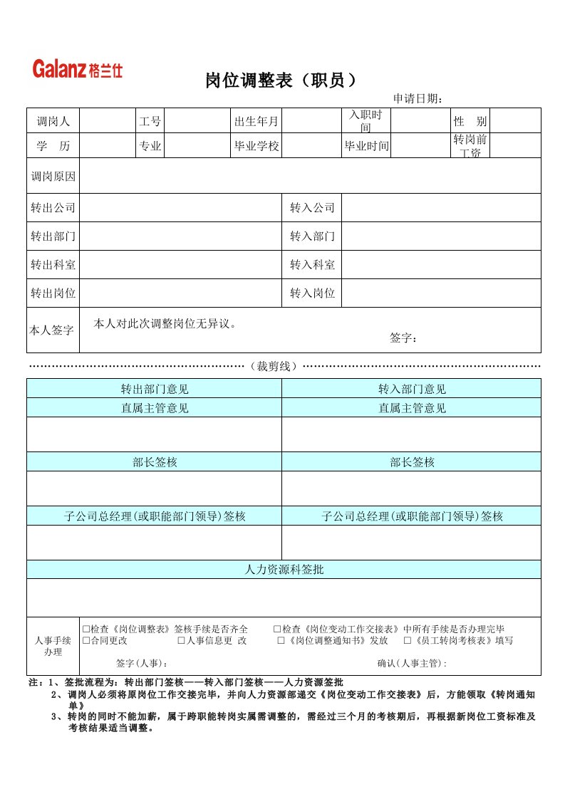 电子行业-电子版转岗手续职员