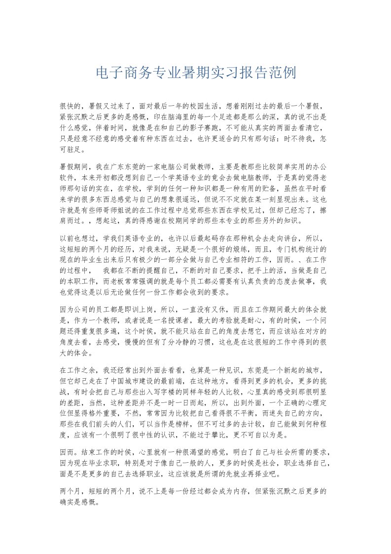 实习报告电子商务专业暑期实习报告范例