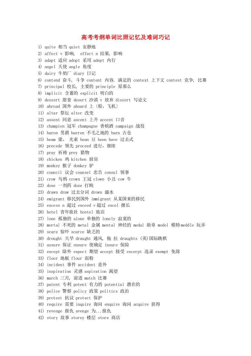 （整理版高中英语）高考考纲单词对比记忆及难词巧记