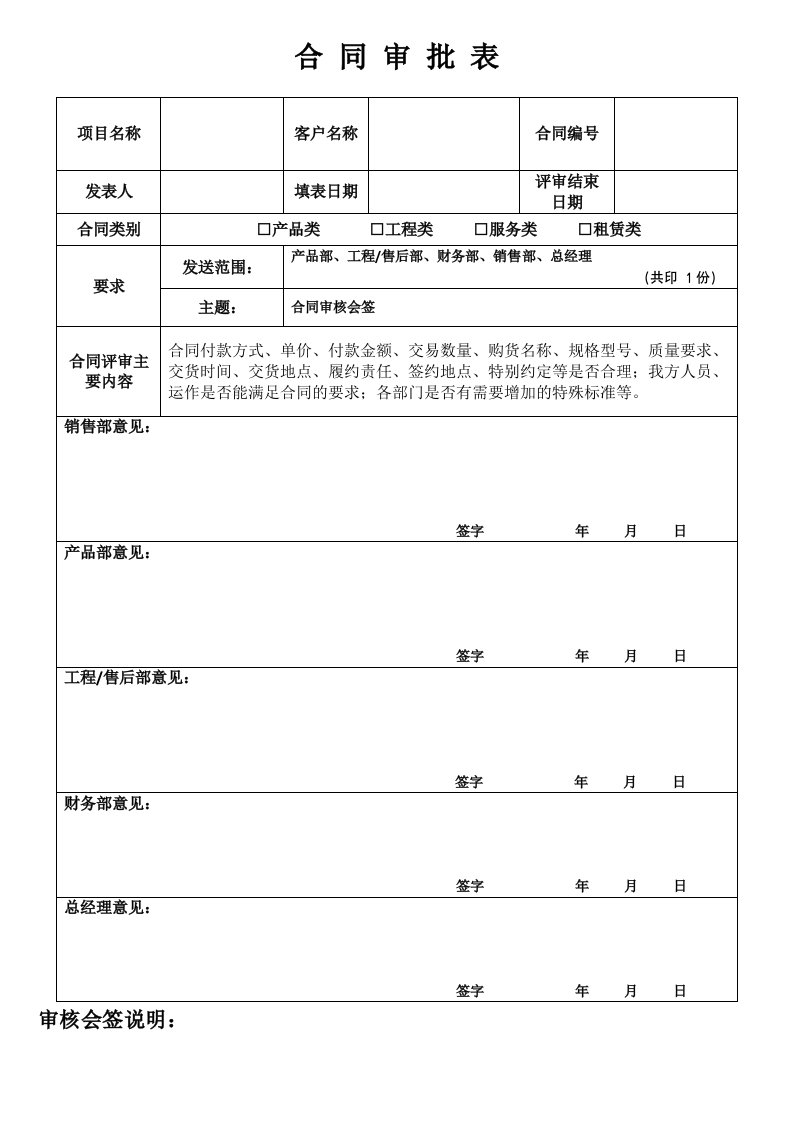 合同评审表模板