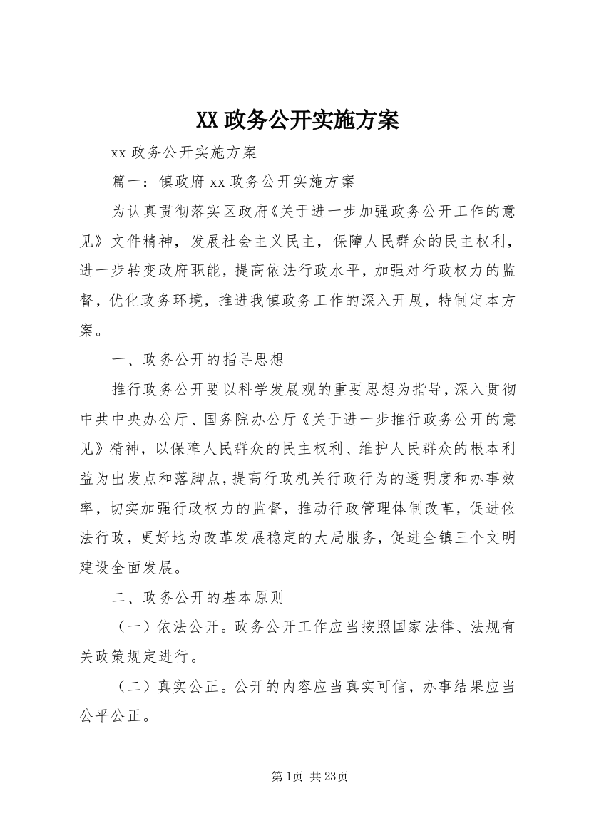 XX政务公开实施方案