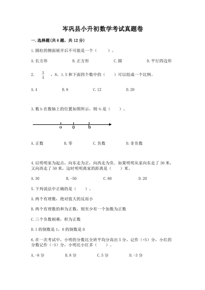 岑巩县小升初数学考试真题卷推荐