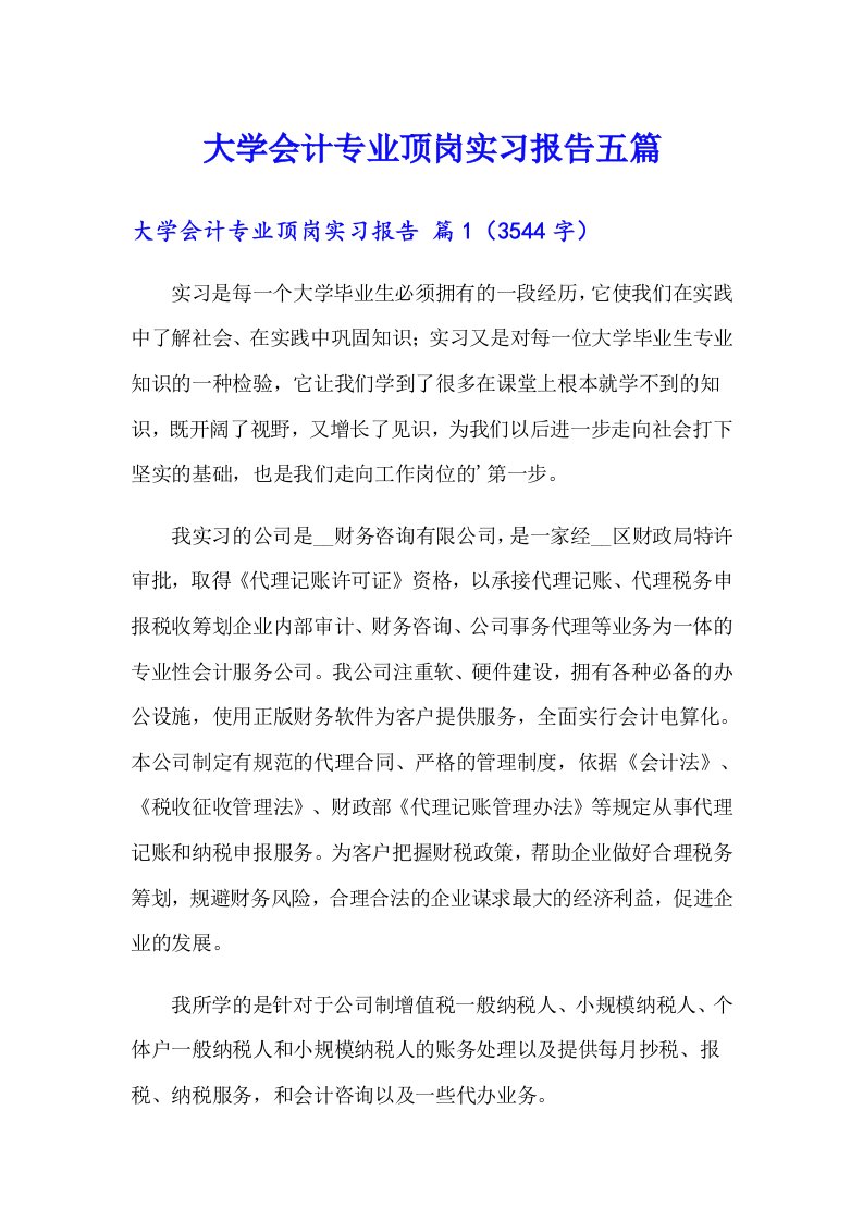 大学会计专业顶岗实习报告五篇