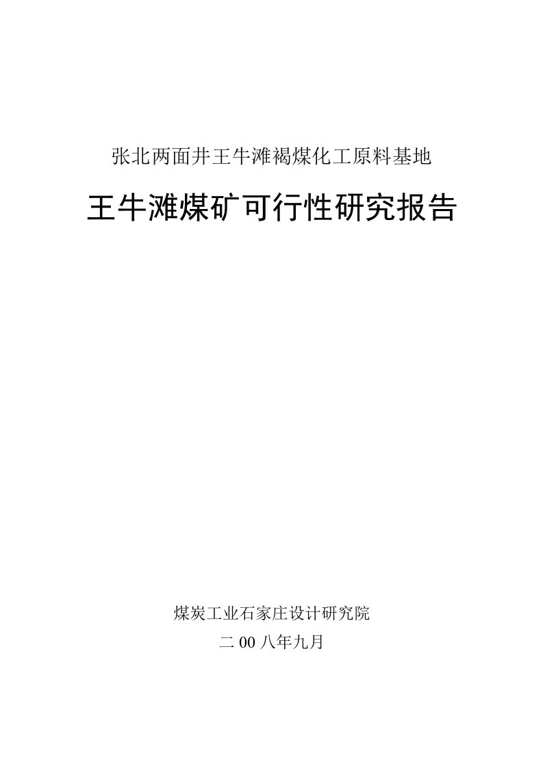 【经管类】张北两面井王牛滩褐煤化工原料基地王牛滩煤矿可行性研究报告