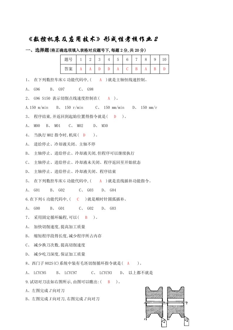 数控机床及应用技术第二次形考作业