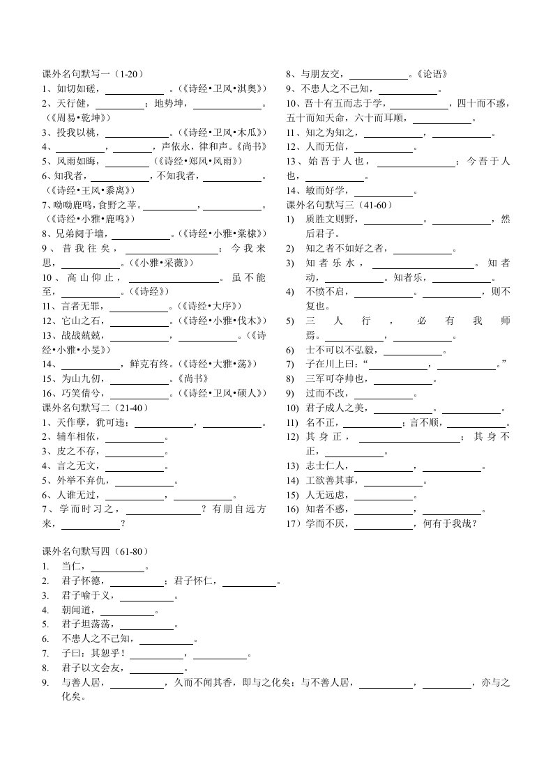 2014高考苏教版课外名句默写一