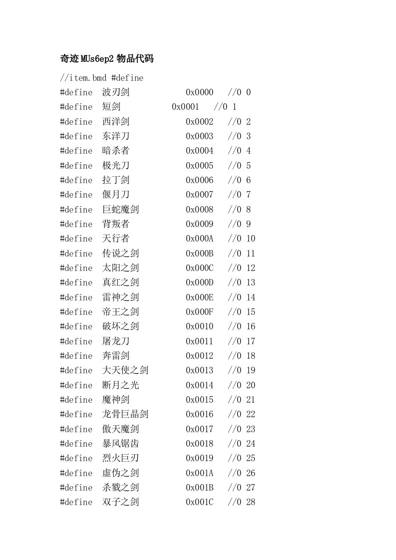 奇迹MUs6ep2物品代码