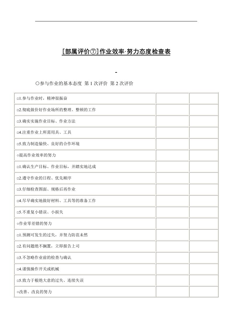 【管理精品】作业效率·努力态度检查表