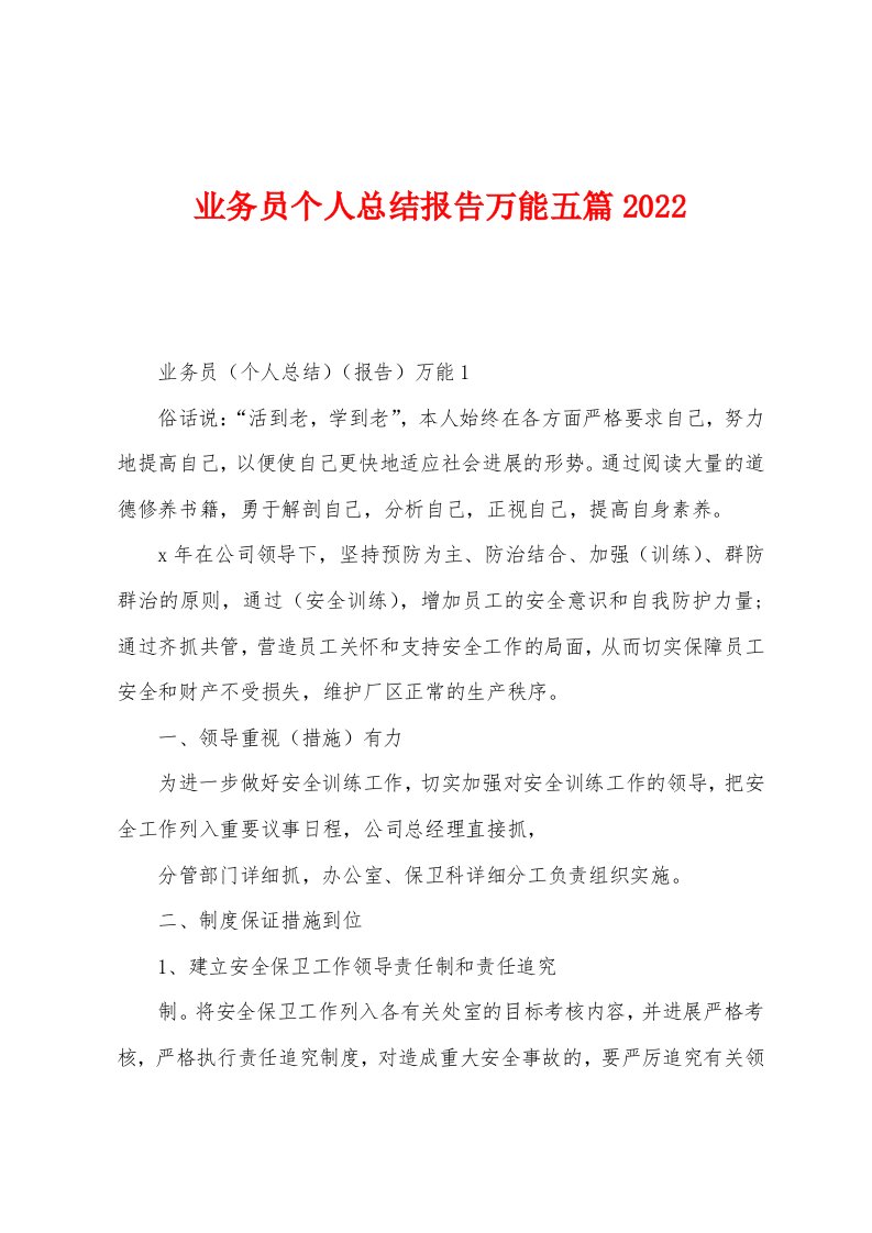 业务员个人总结报告万能五篇2022年