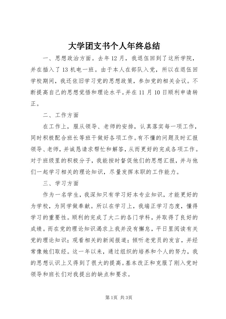 大学团支书个人年终总结