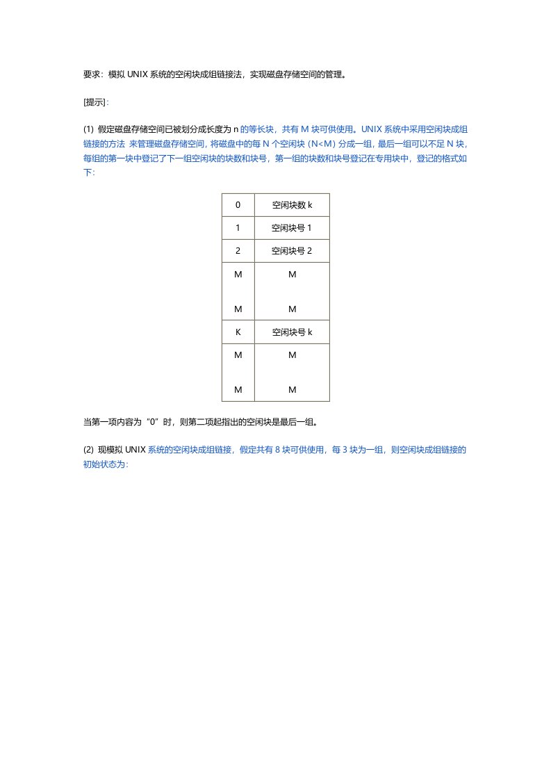 模拟unix系统成组链接法