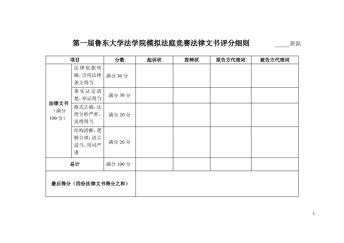 法律文书评分细则