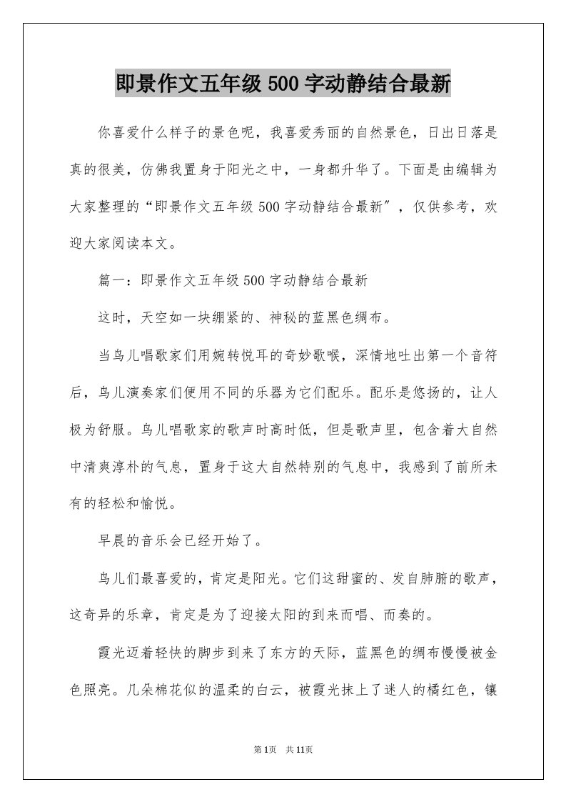 即景作文五年级500字动静结合最新