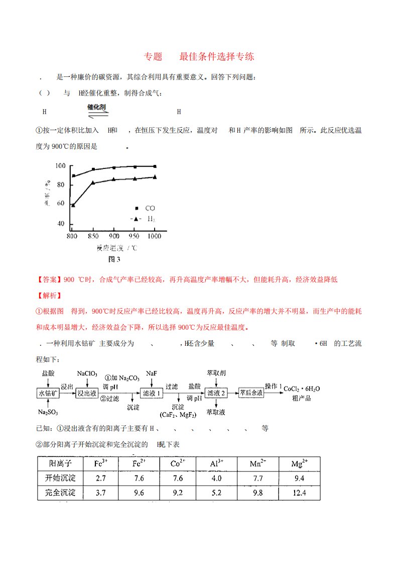 高三化学复习主观题一遍过专题最佳条件选择专练(含解析)