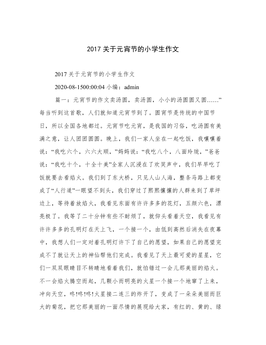 2017关于元宵节的小学生作文