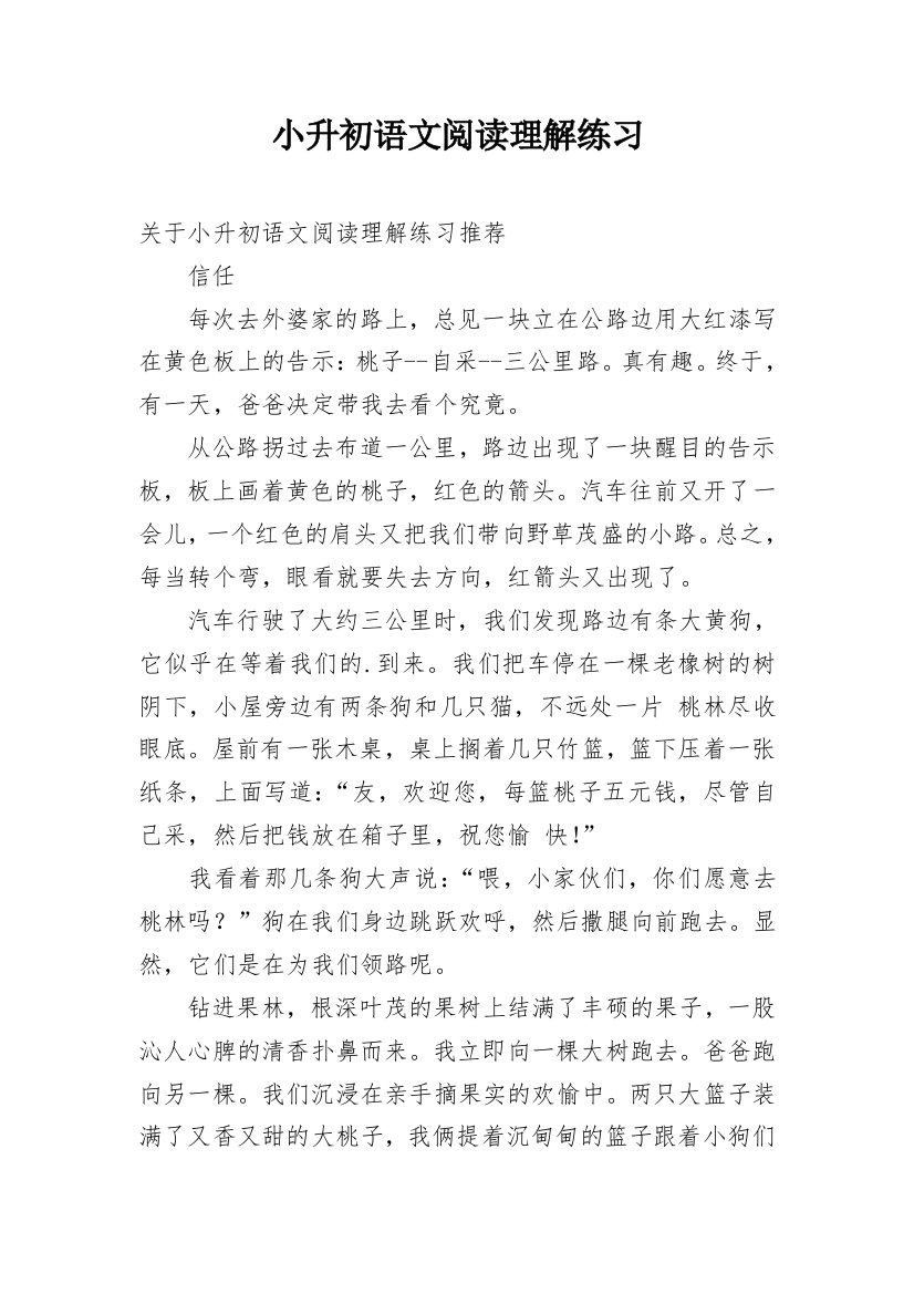 小升初语文阅读理解练习_2