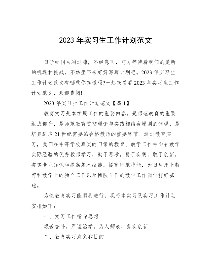 2023年实习生工作计划范文