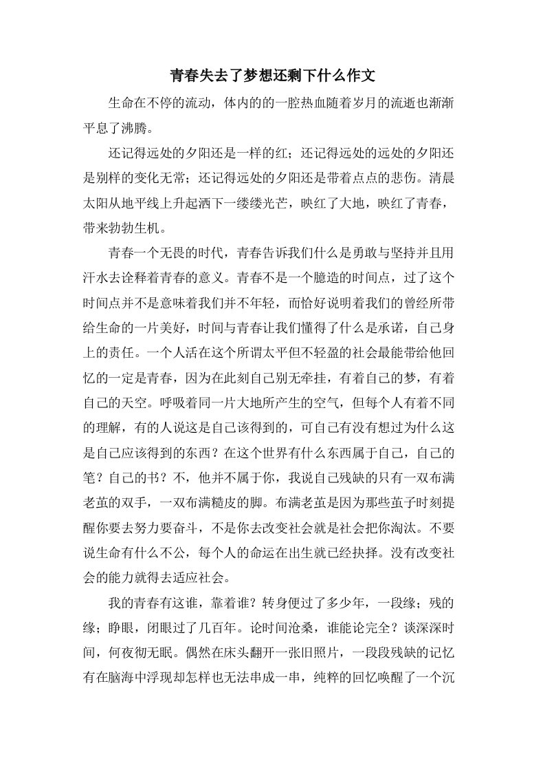 青春失去了梦想还剩下什么作文