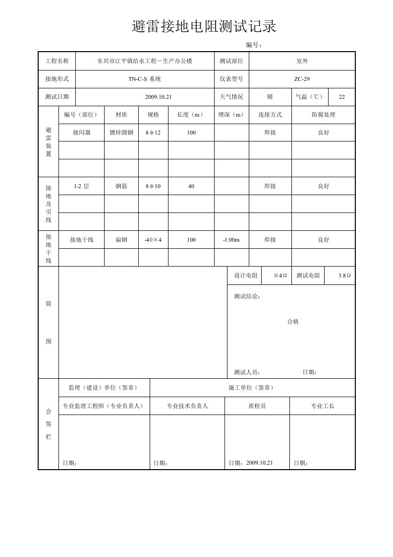 避雷接地电阻测试记录