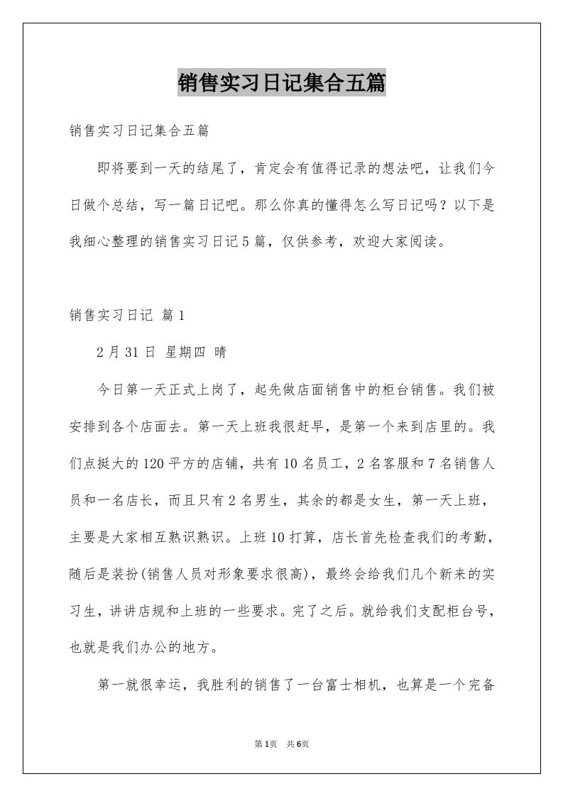 销售实习日记集合五篇