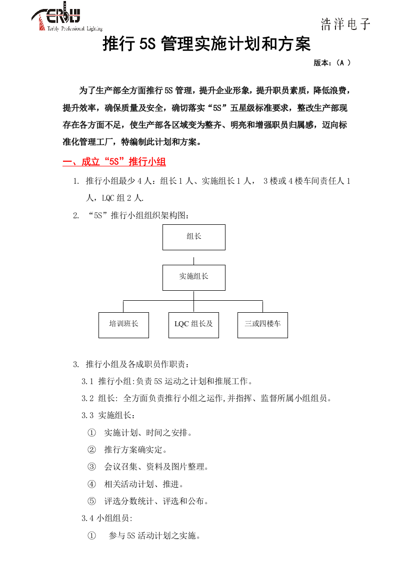 5S实施专题计划和专项方案