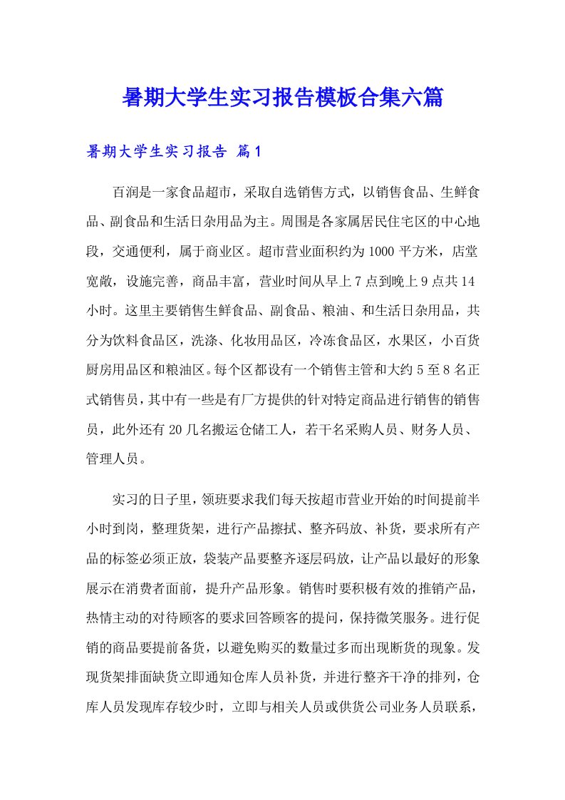 暑期大学生实习报告模板合集六篇