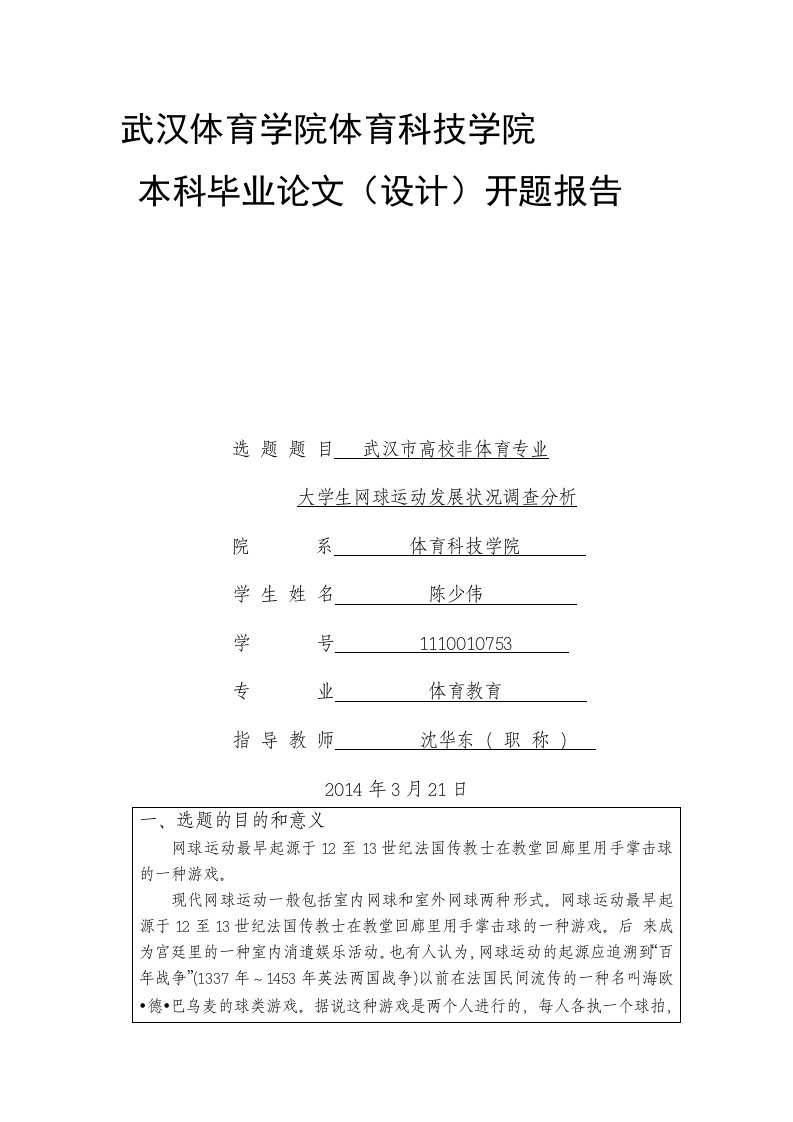 网球开题报告