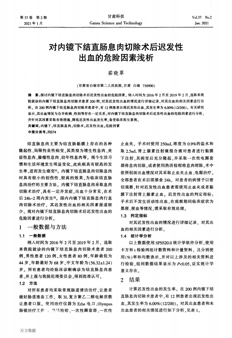 对内镜下结直肠息肉切除术后迟发性出血的危险因素浅析