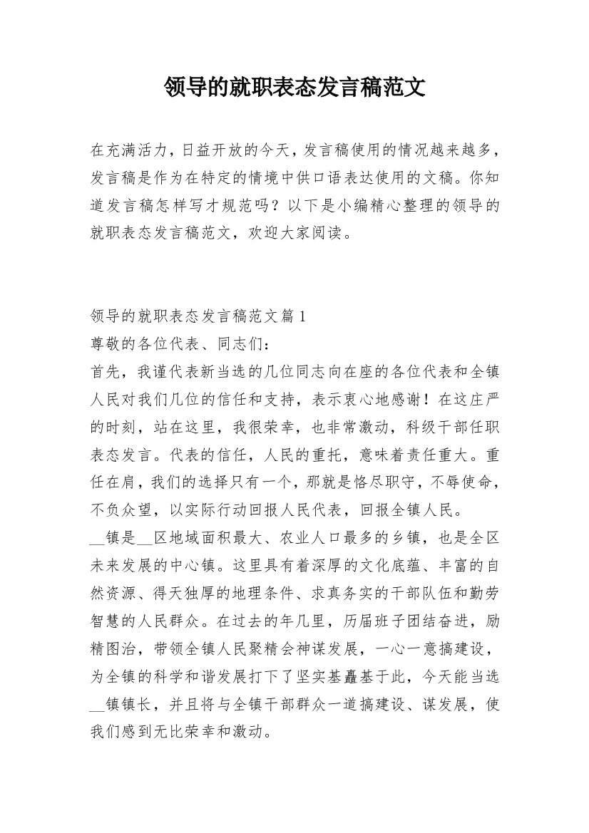 领导的就职表态发言稿范文