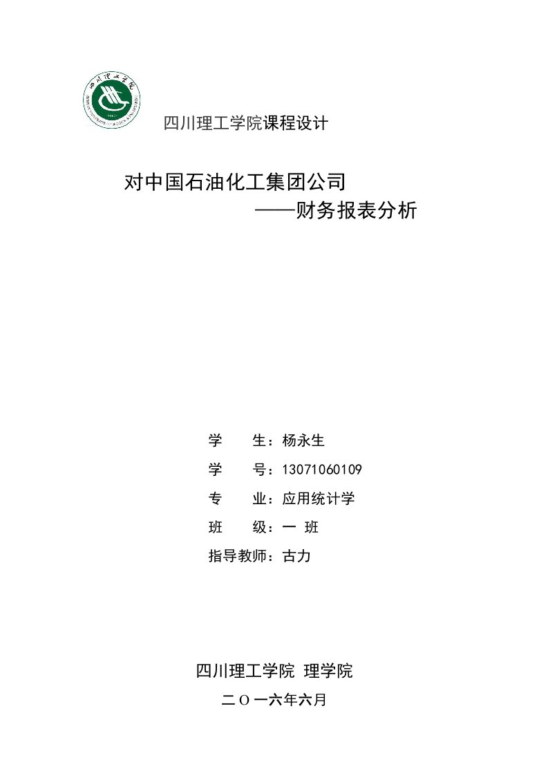 中国石化财务报表分析资料