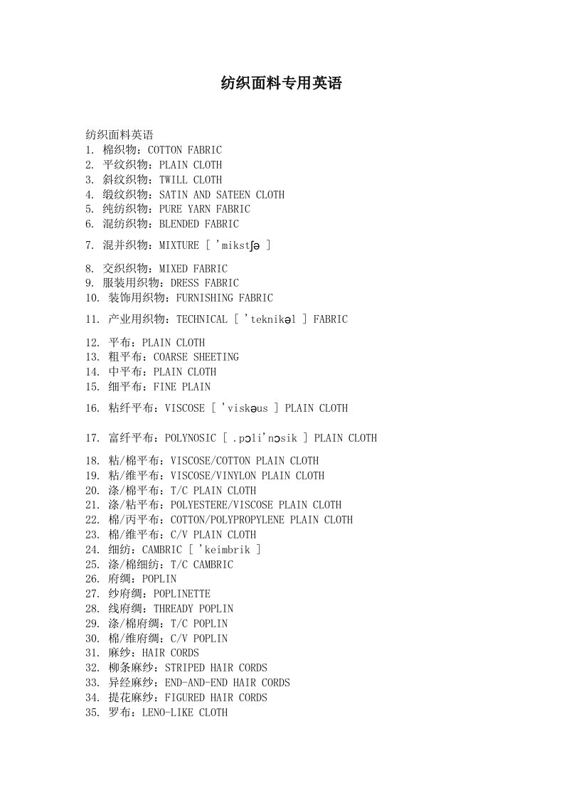 纺织面料专用英语(1)