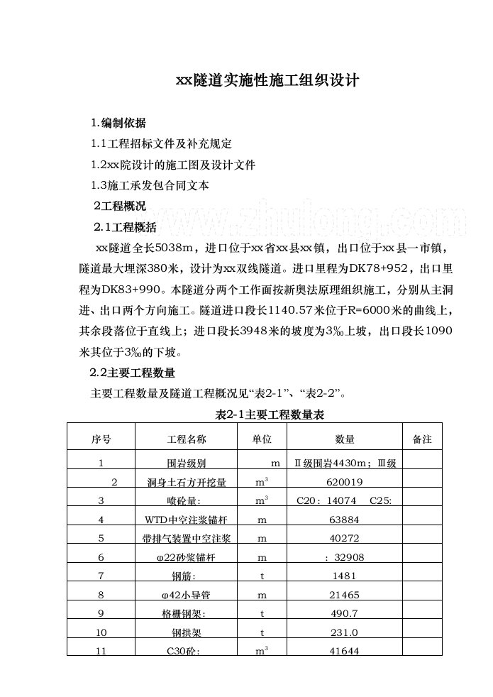 某隧道实施施工组织