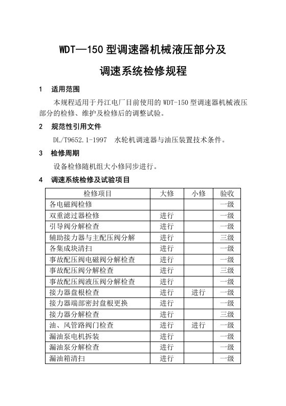 机械行业-调速器机械液压部分检修规程内容终稿1