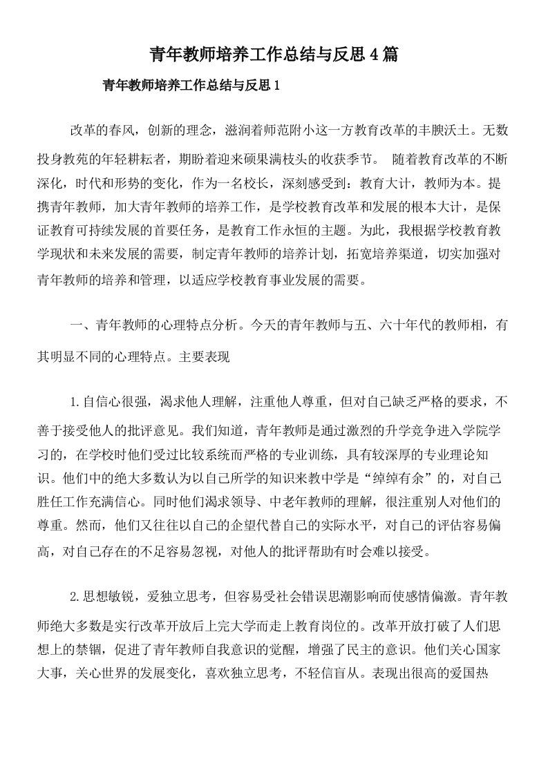 青年教师培养工作总结与反思4篇