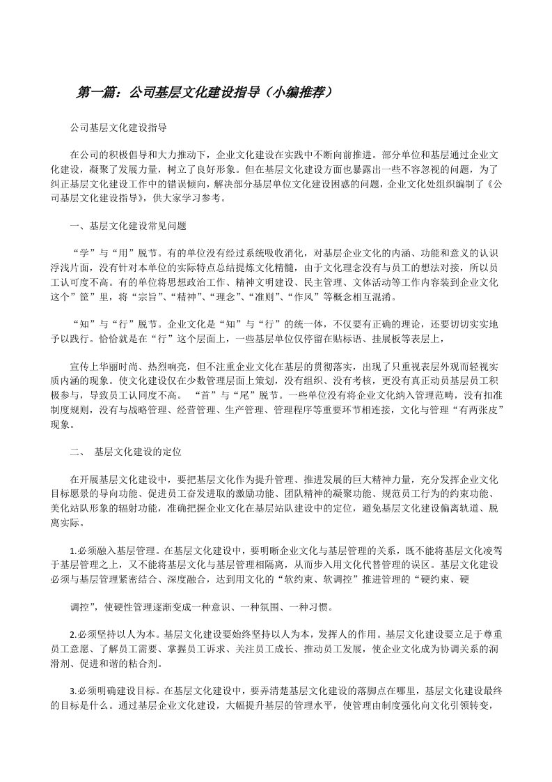 公司基层文化建设指导（小编推荐）[修改版]