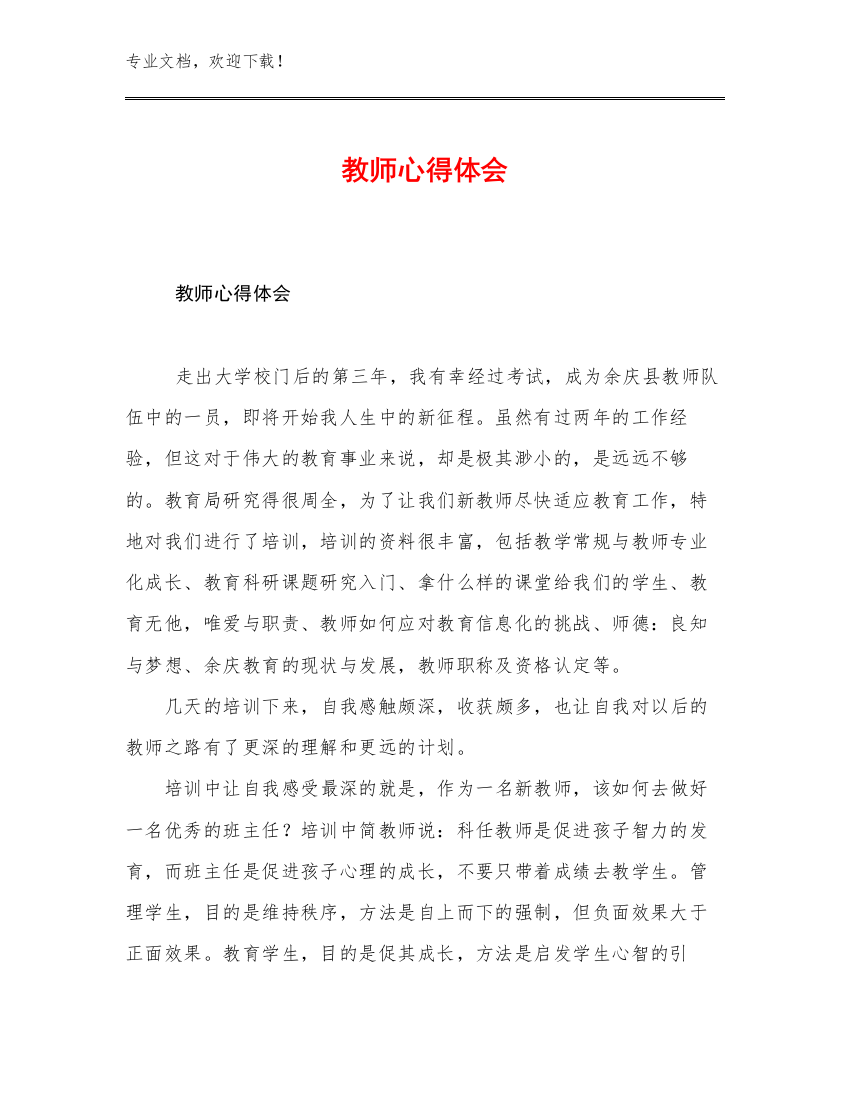 教师心得体会优选例文15篇合辑