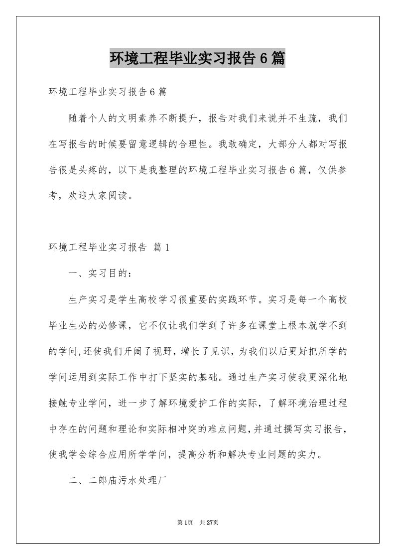 环境工程毕业实习报告6篇