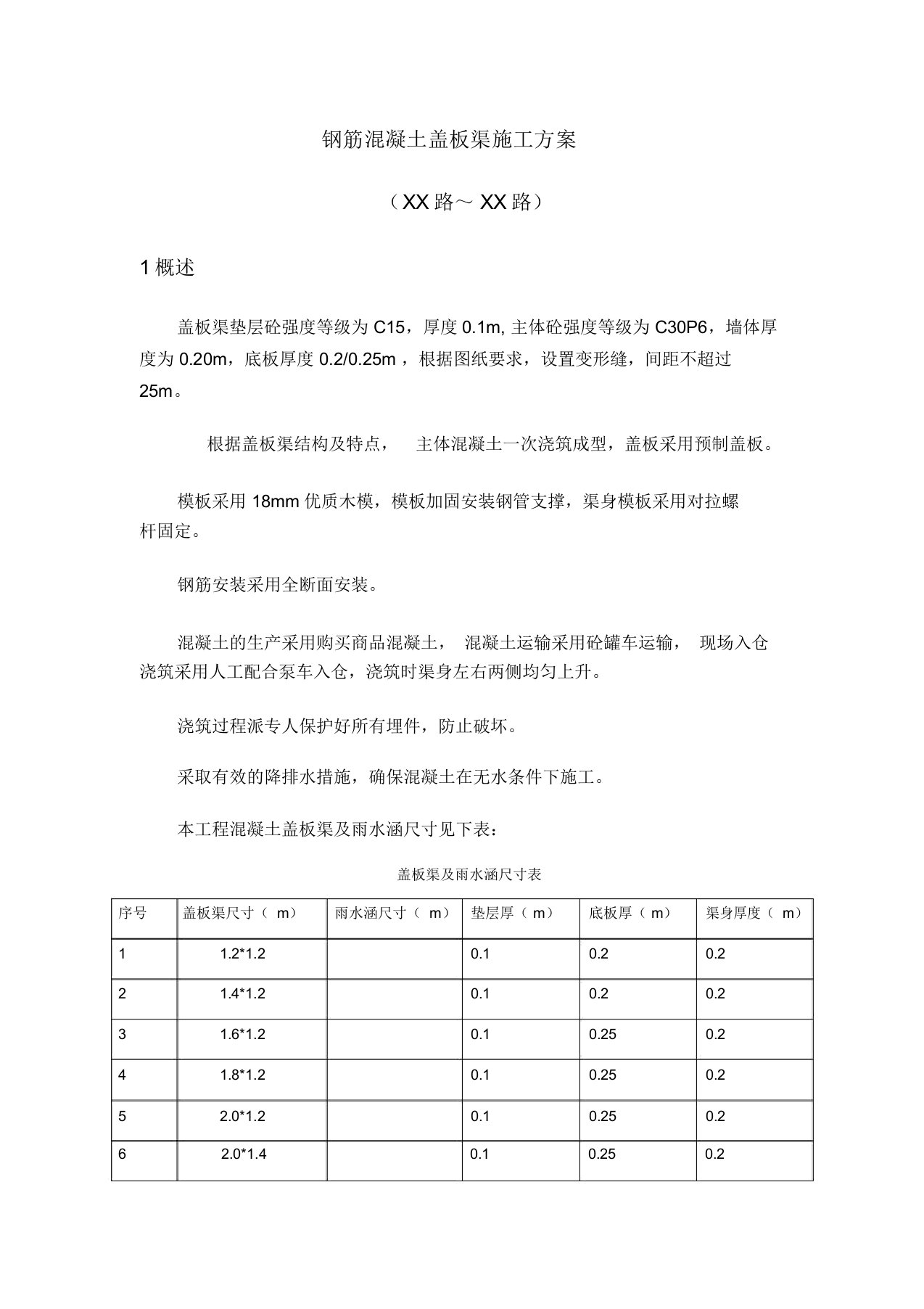 盖板渠施工方案