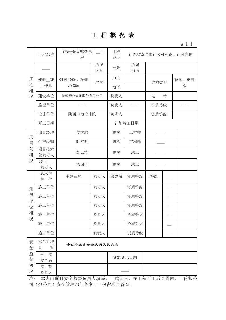 公司项目安全管理资料表格清单