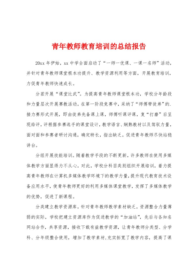 青年教师教育培训的总结报告