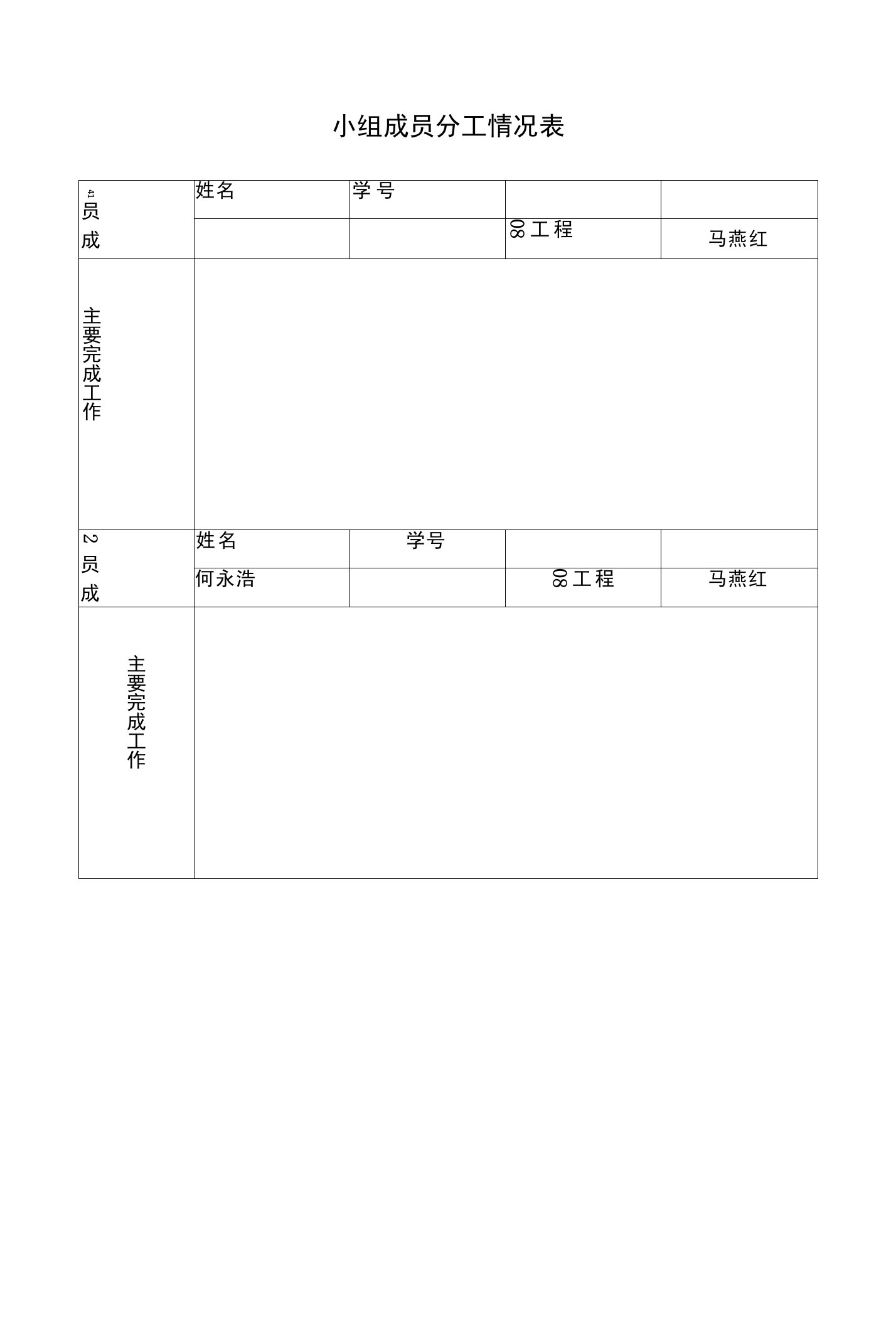 小组成员分工情况表