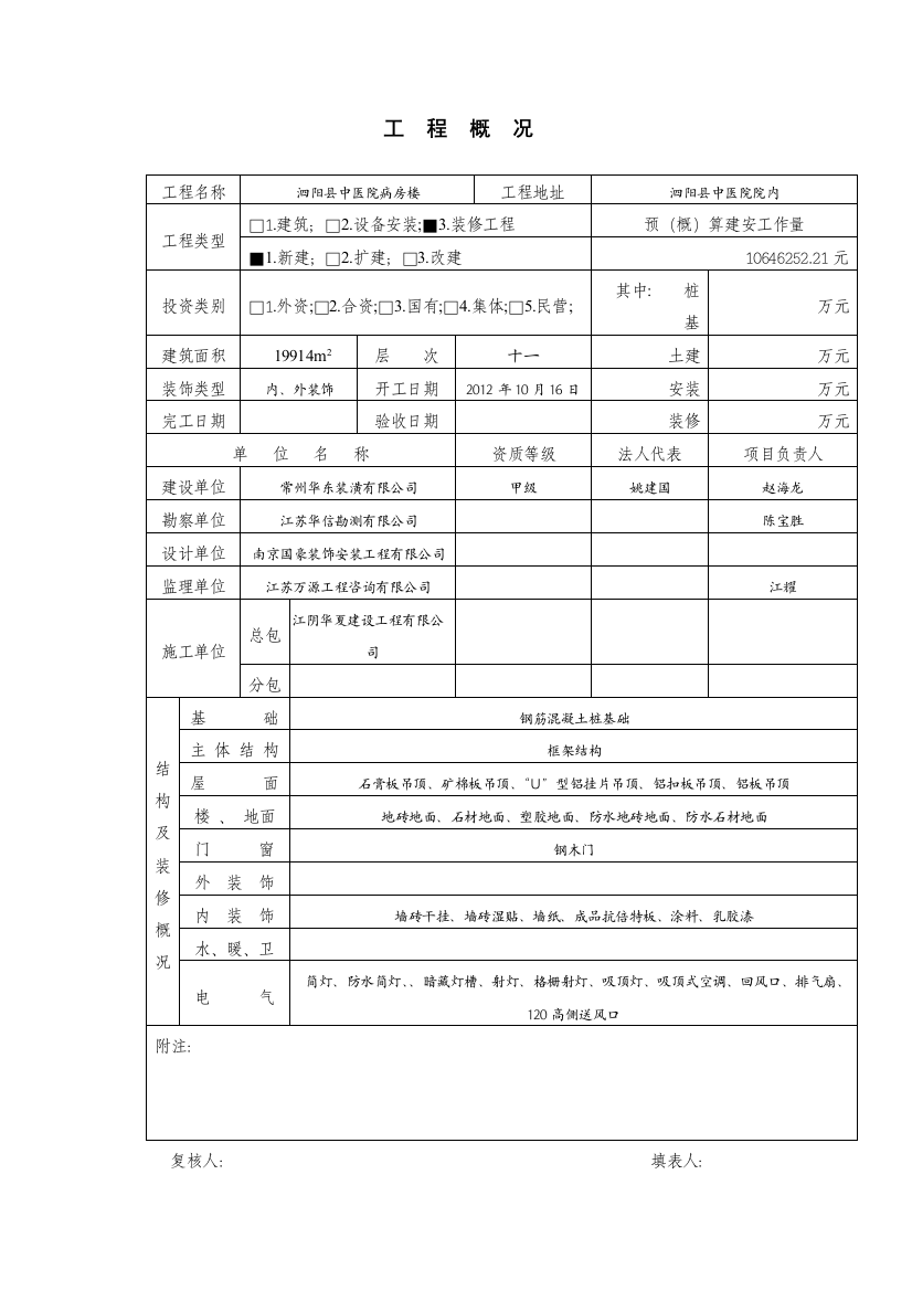 医院工程概况