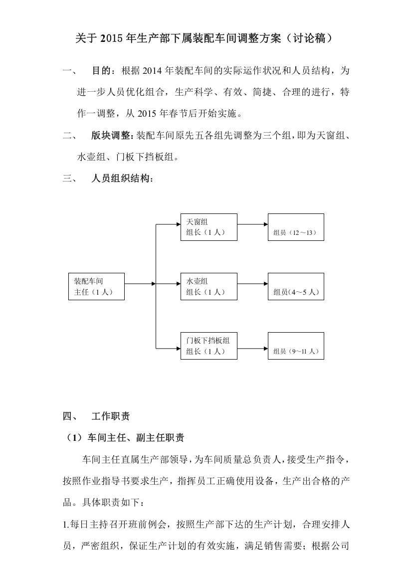 生产部装配车间调整方案