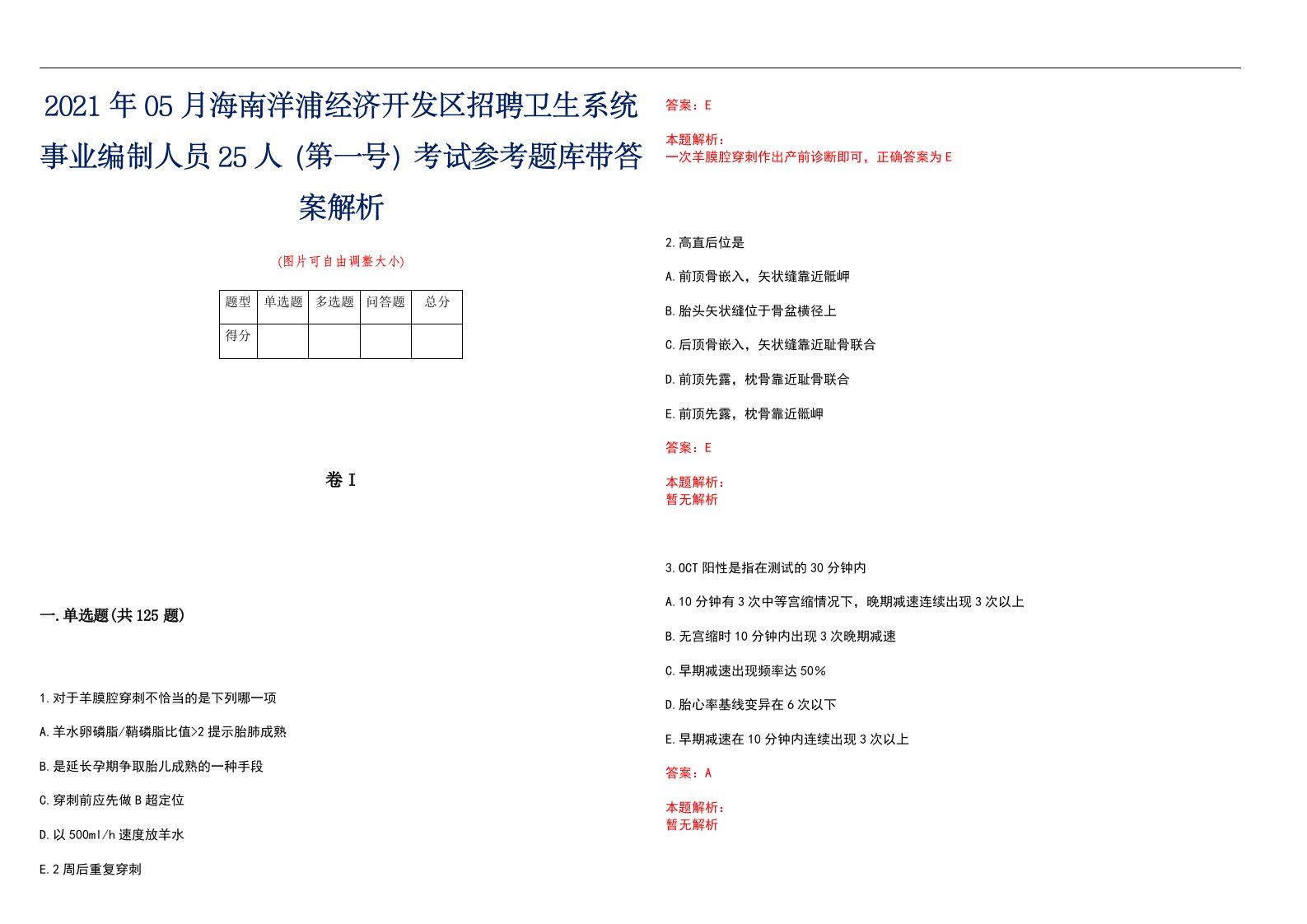 2021年05月海南洋浦经济开发区招聘卫生系统事业编制人员25人（第一号）考试参考题库带答案解析